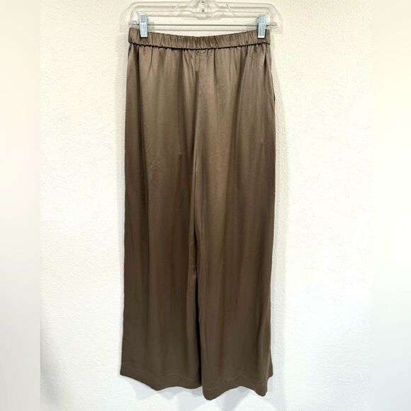 H&M Silk Blend Wide Leg Trousers Green Olive Gold Sz 4 NWT - Picture 2 of 4